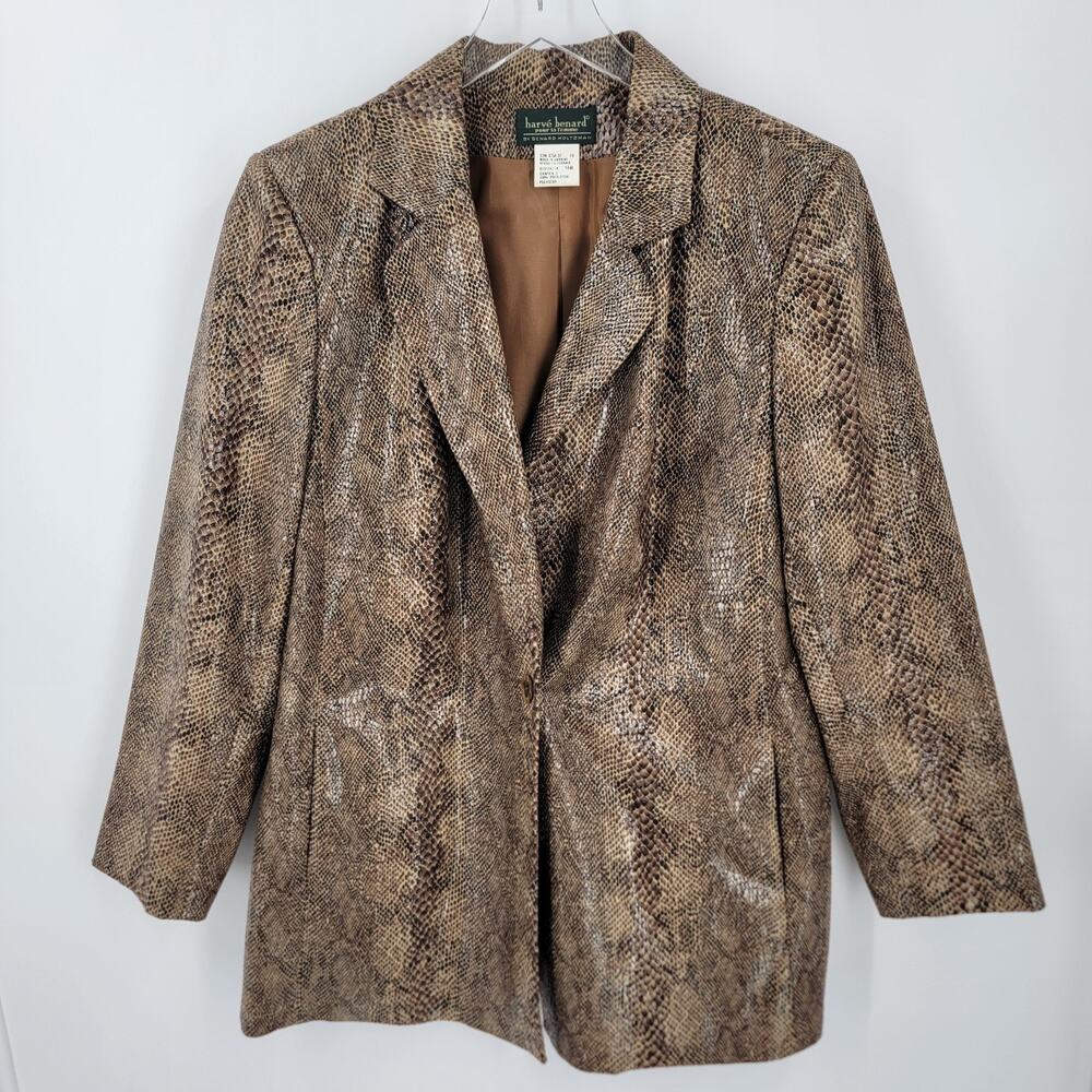 Harve Benard Blazer Womens 14W Faux Snakeskin Brown Black Lined Vintage - Picture 6 of 15